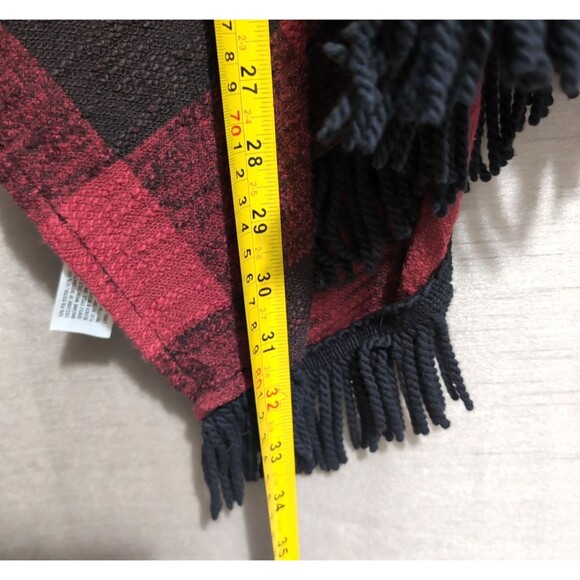 Mossimo Supply Red/Black Buffalo Plaid Poncho Cardigan Open Cape Fringe S/M - Picture 7 of 16